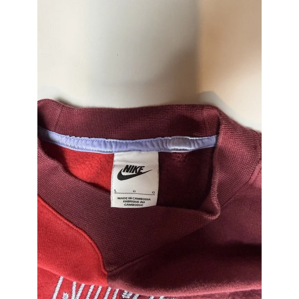 Nike Color Block Crewneck Sweatshirt Blue Ribbon Sports Red Burgundy Size L